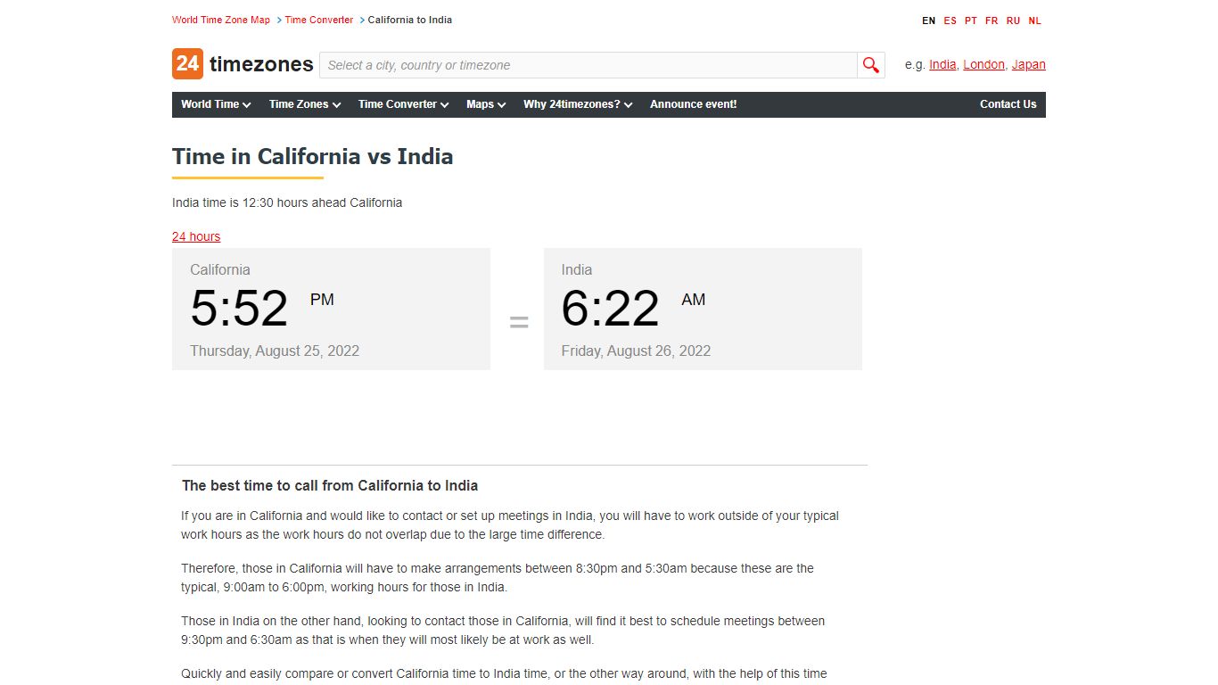 California time to India time conversion - 24timezones.com